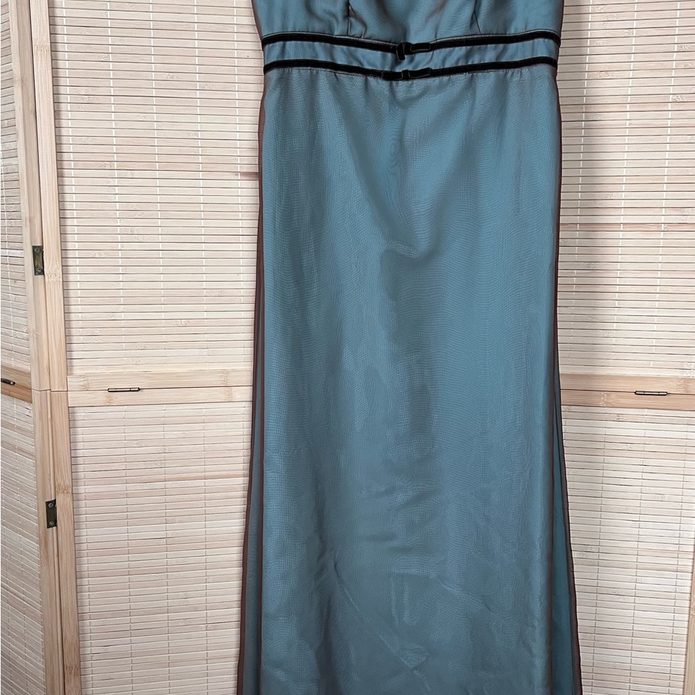 Mori Lee Teal Dress with Brown Overlay